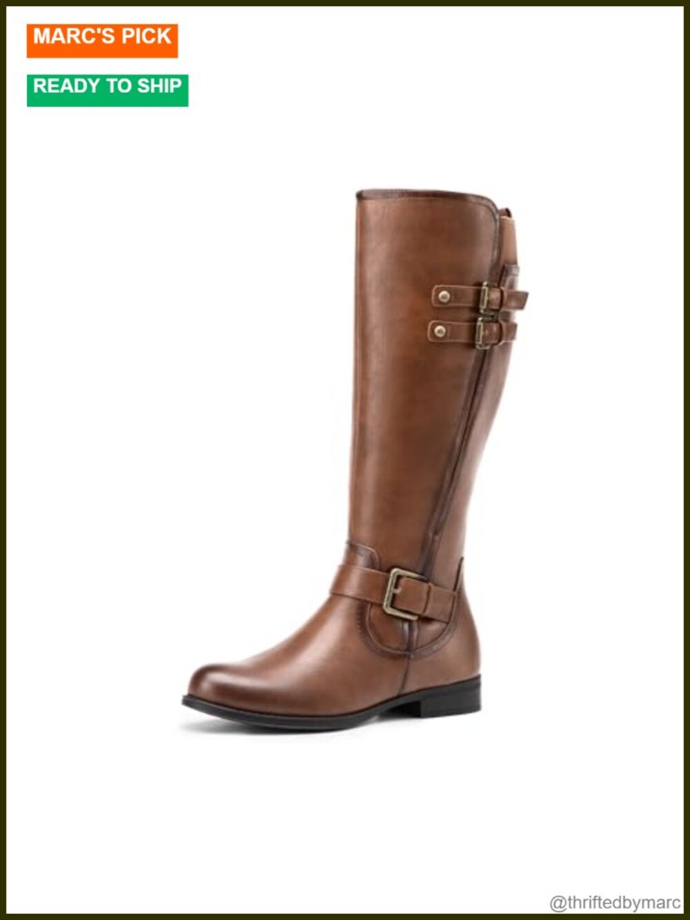 Women's Knee High Riding Boots Faux Leather Buckle Zip Closure